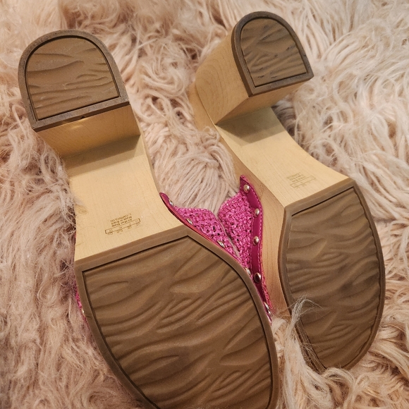 Franco Sarto Woven Pink Capri Clog Slide Wooden Platform Wedge Sandal Slip On 10 - Picture 12 of 15